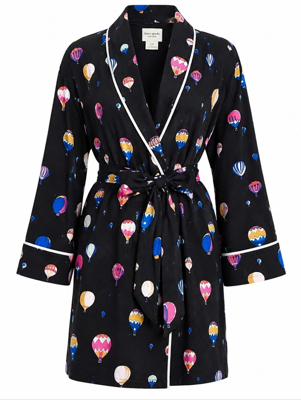 KATE SPADE | Whimsical Hot Air Balloon‎ Cotton Flannel Robe Belt Black | L XL